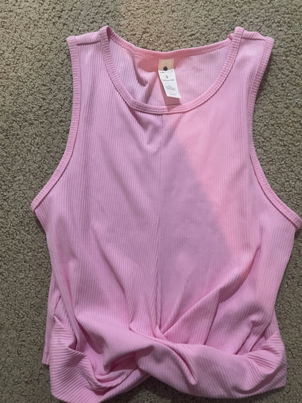 Aritzia Pink Ribbed Twist-Front Tank Top